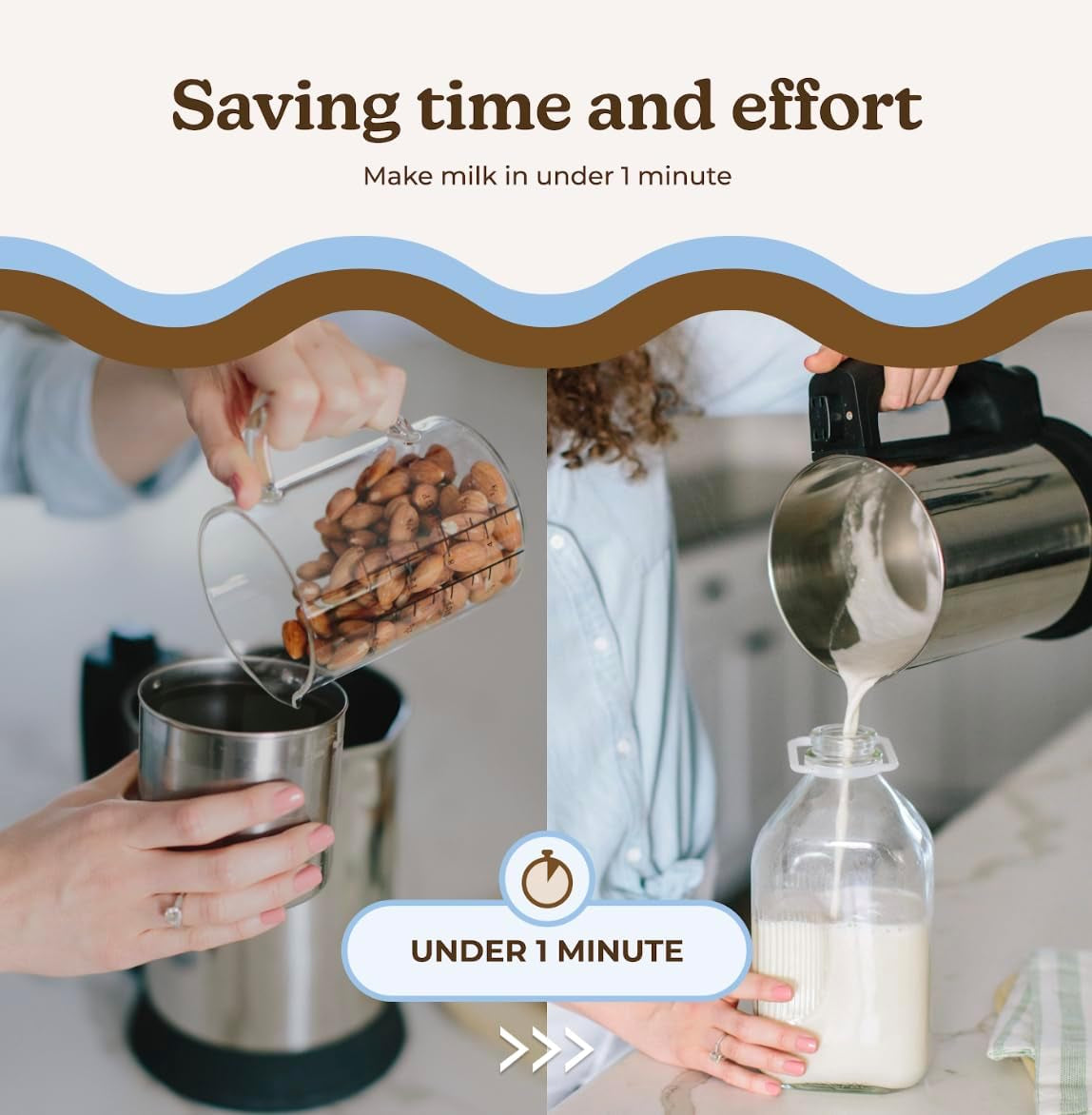 Nut Milk Maker Machine, Plant Based Milk Maker for Homemade Almond, Oat, Cashew Nut Milk, Soy Milk, Dairy Free Beverages, Stainless Steel Food Machines, 5-6 Cups per Batch, 120V