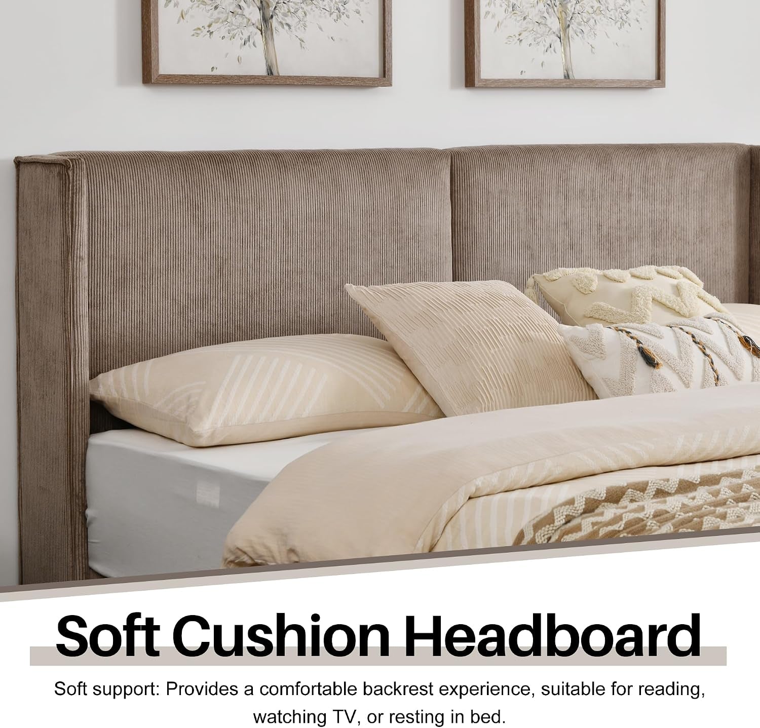 Upholstered Bed Frame with Velvet Upholstered Headboard, No Springs, Easy to Assemble, Strong Wooden Slats, Non-Slip and No Noise (Mink, King (U.S. Standard))