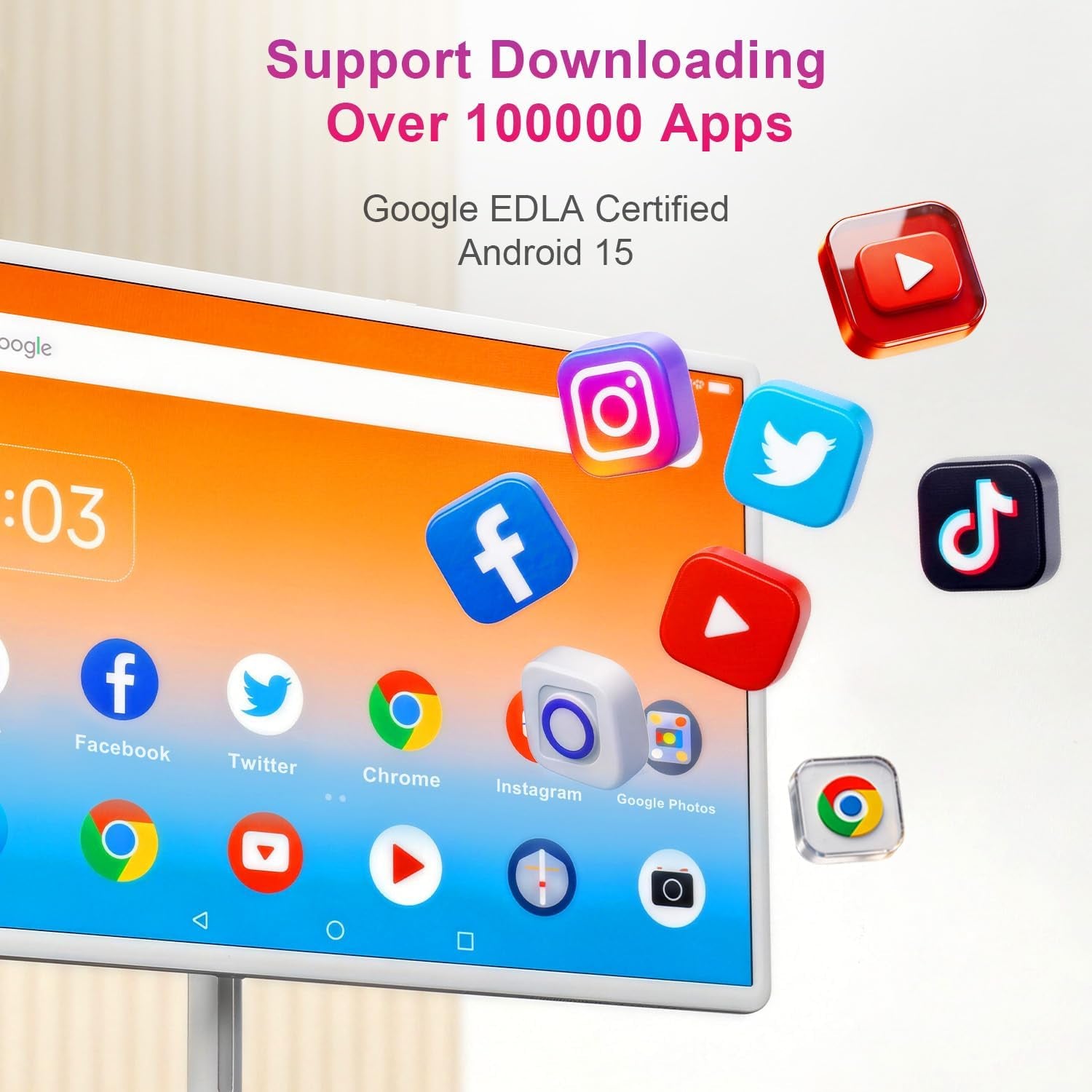 32 Inch FHD Smart Portable TV, Rolling TV on Wheels,8G +128GB Storage, Android 15 Os,Google Edla-Certified,Portable Touch Screen Monitor,38400Mah Battery,Removable 500W Camera