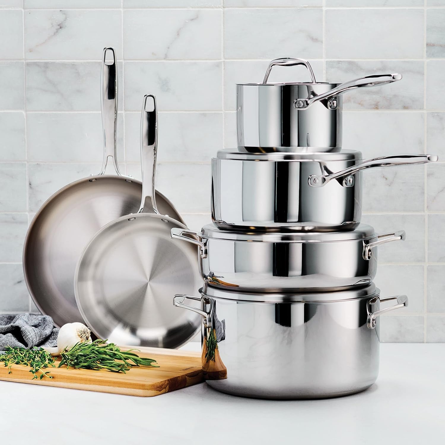 80116/248DS Gourmet 18/10 Stainless Steel Induction-Ready Tri-Ply Clad 10-Piece Cookware Set, Stainless