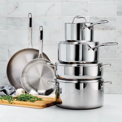 80116/248DS Gourmet 18/10 Stainless Steel Induction-Ready Tri-Ply Clad 10-Piece Cookware Set, Stainless