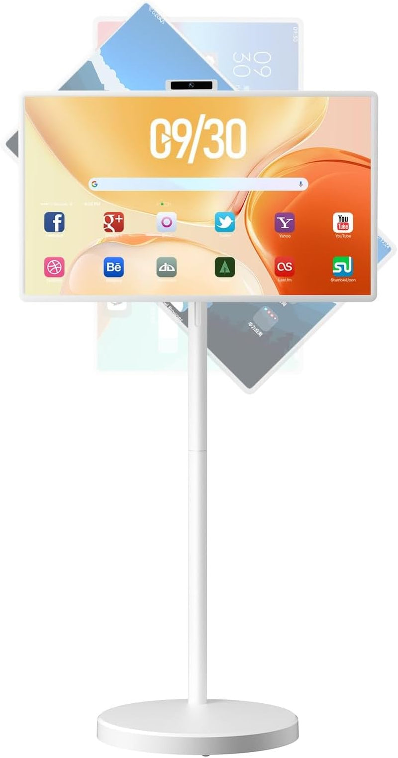 32 Inch FHD Smart Portable TV, Rolling TV on Wheels,8G +128GB Storage, Android 15 Os,Google Edla-Certified,Portable Touch Screen Monitor,38400Mah Battery,Removable 500W Camera