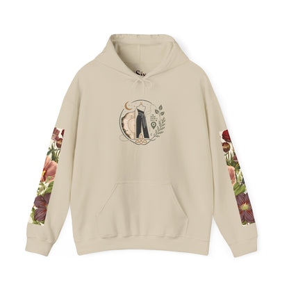 Floral 'Six Sells' Logo Hoodie — Women's Boutique Floral Sleeve Hooded Sweatshirt