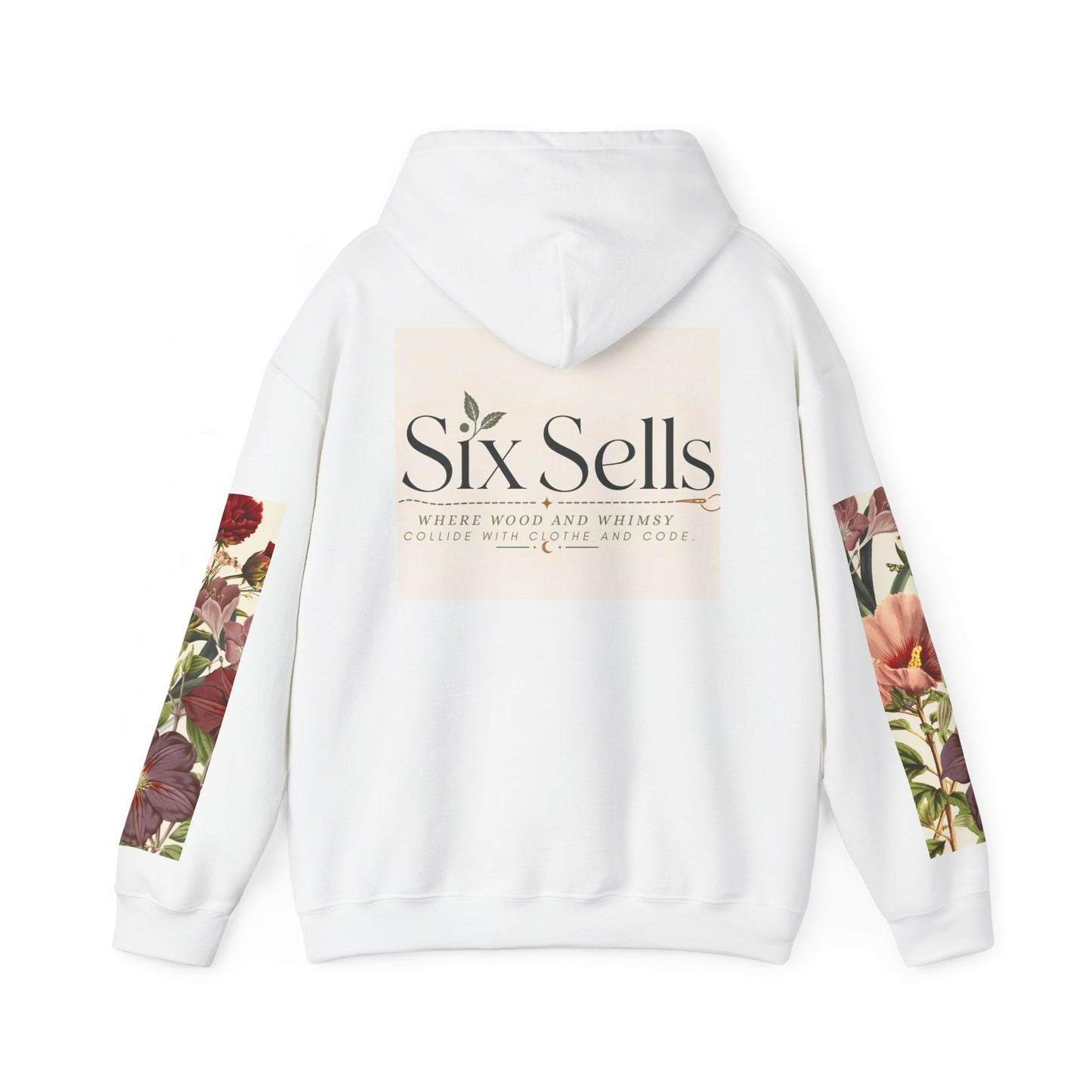 Floral 'Six Sells' Logo Hoodie — Women's Boutique Floral Sleeve Hooded Sweatshirt