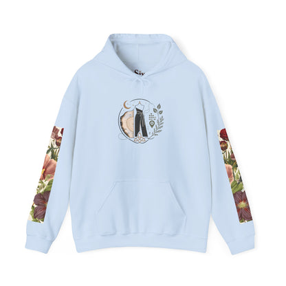 Floral 'Six Sells' Logo Hoodie — Women's Boutique Floral Sleeve Hooded Sweatshirt