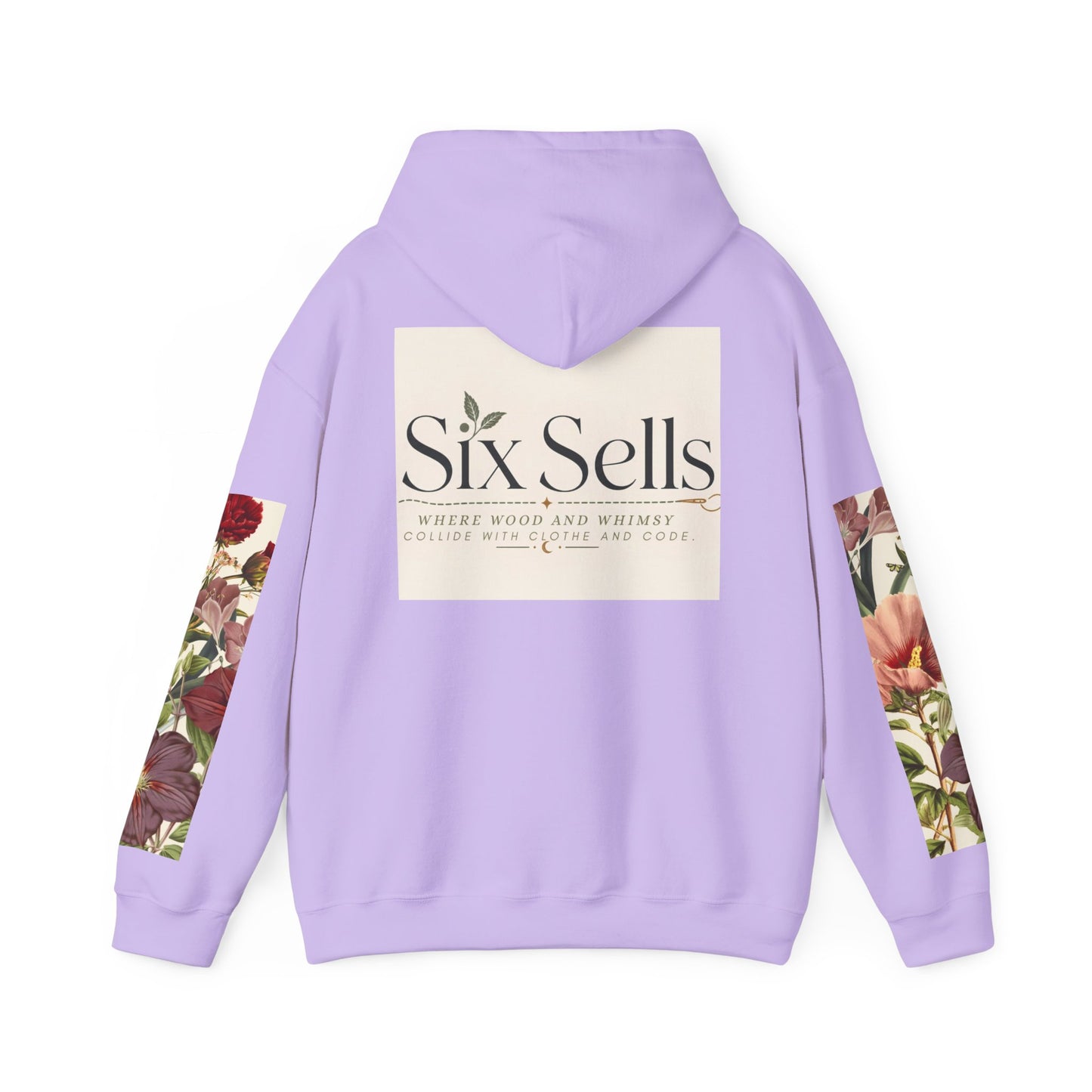 Floral 'Six Sells' Logo Hoodie — Women's Boutique Floral Sleeve Hooded Sweatshirt