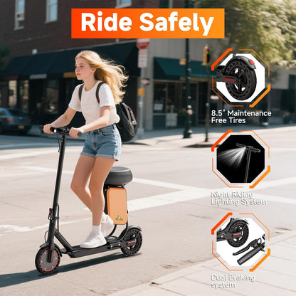 Electric Scooter for Adults with Seat, 350W Motor, 34 KM/H Max Range, 19Mph Top Speed, Foldable Commuter E Scooter for Adults and Teens