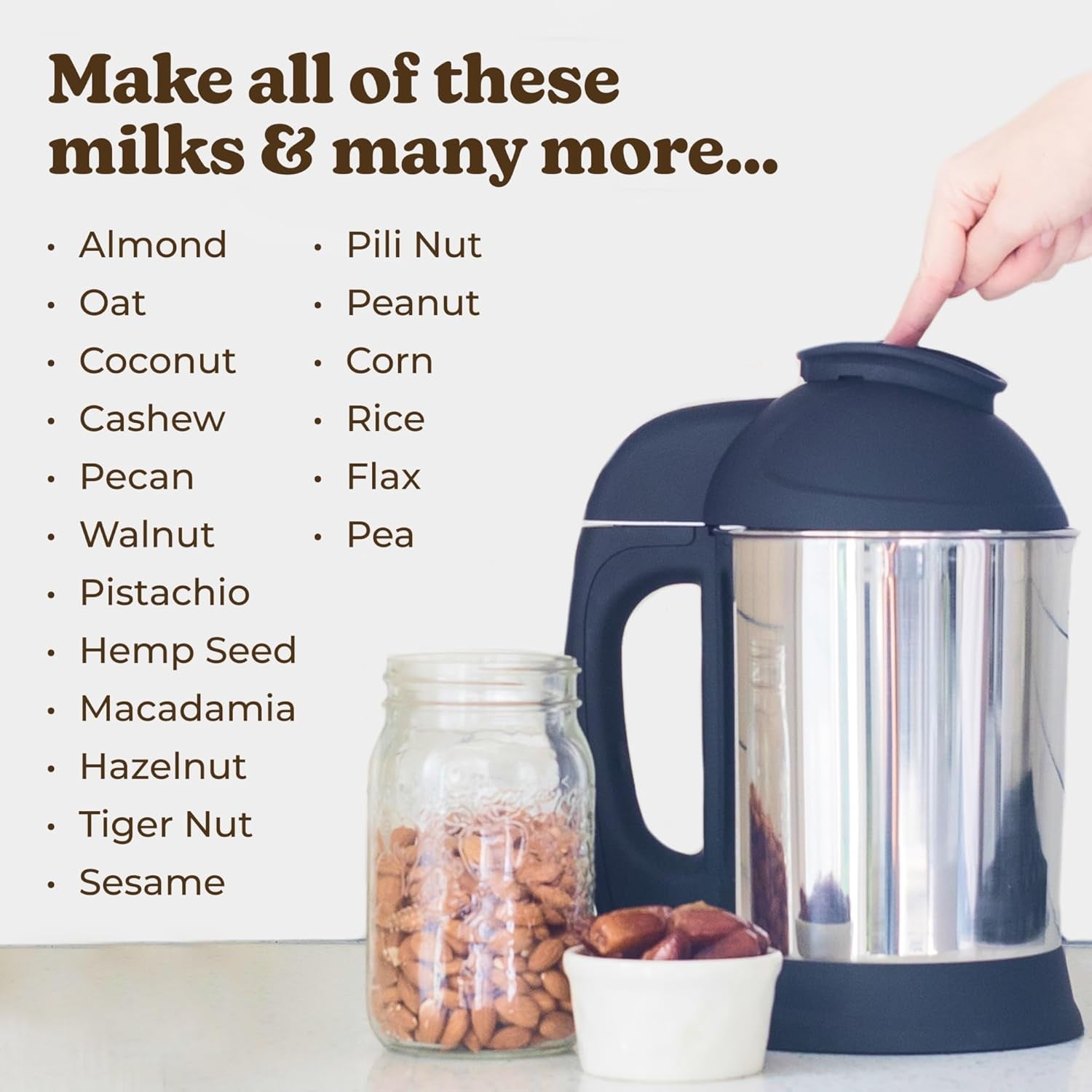 Nut Milk Maker Machine, Plant Based Milk Maker for Homemade Almond, Oat, Cashew Nut Milk, Soy Milk, Dairy Free Beverages, Stainless Steel Food Machines, 5-6 Cups per Batch, 120V