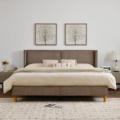 Upholstered Bed Frame with Velvet Upholstered Headboard, No Springs, Easy to Assemble, Strong Wooden Slats, Non-Slip and No Noise (Mink, King (U.S. Standard))
