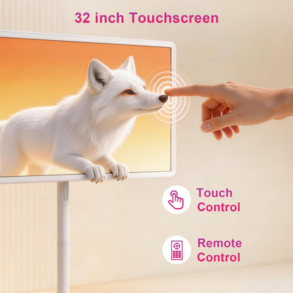 32 Inch FHD Smart Portable TV, Rolling TV on Wheels,8G +128GB Storage, Android 15 Os,Google Edla-Certified,Portable Touch Screen Monitor,38400Mah Battery,Removable 500W Camera
