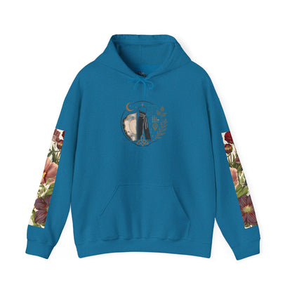 Floral 'Six Sells' Logo Hoodie — Women's Boutique Floral Sleeve Hooded Sweatshirt