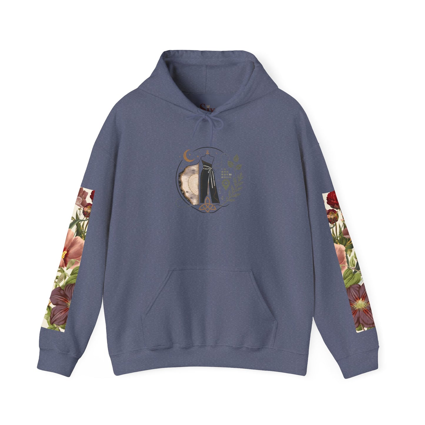 Floral 'Six Sells' Logo Hoodie — Women's Boutique Floral Sleeve Hooded Sweatshirt