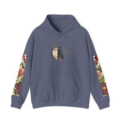 Floral 'Six Sells' Logo Hoodie — Women's Boutique Floral Sleeve Hooded Sweatshirt