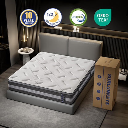 14 Inch Hybrid Mattress - King Size Mattress Medium Firm with Memory Foam, Individual Pocket Springs for Motion Isolation, Enhanced Edge Support, White