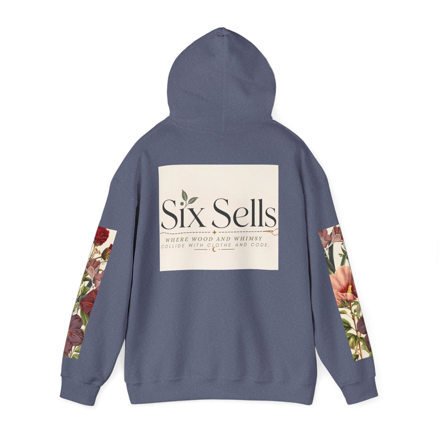 Floral 'Six Sells' Logo Hoodie — Women's Boutique Floral Sleeve Hooded Sweatshirt