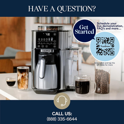 Truebrew Drip Coffee Maker, Built in Grinder, Single Serve, 8 Oz to 24 Oz with 40 Oz Carafe, Hot or Iced Coffee, Stainless,Cam51035M