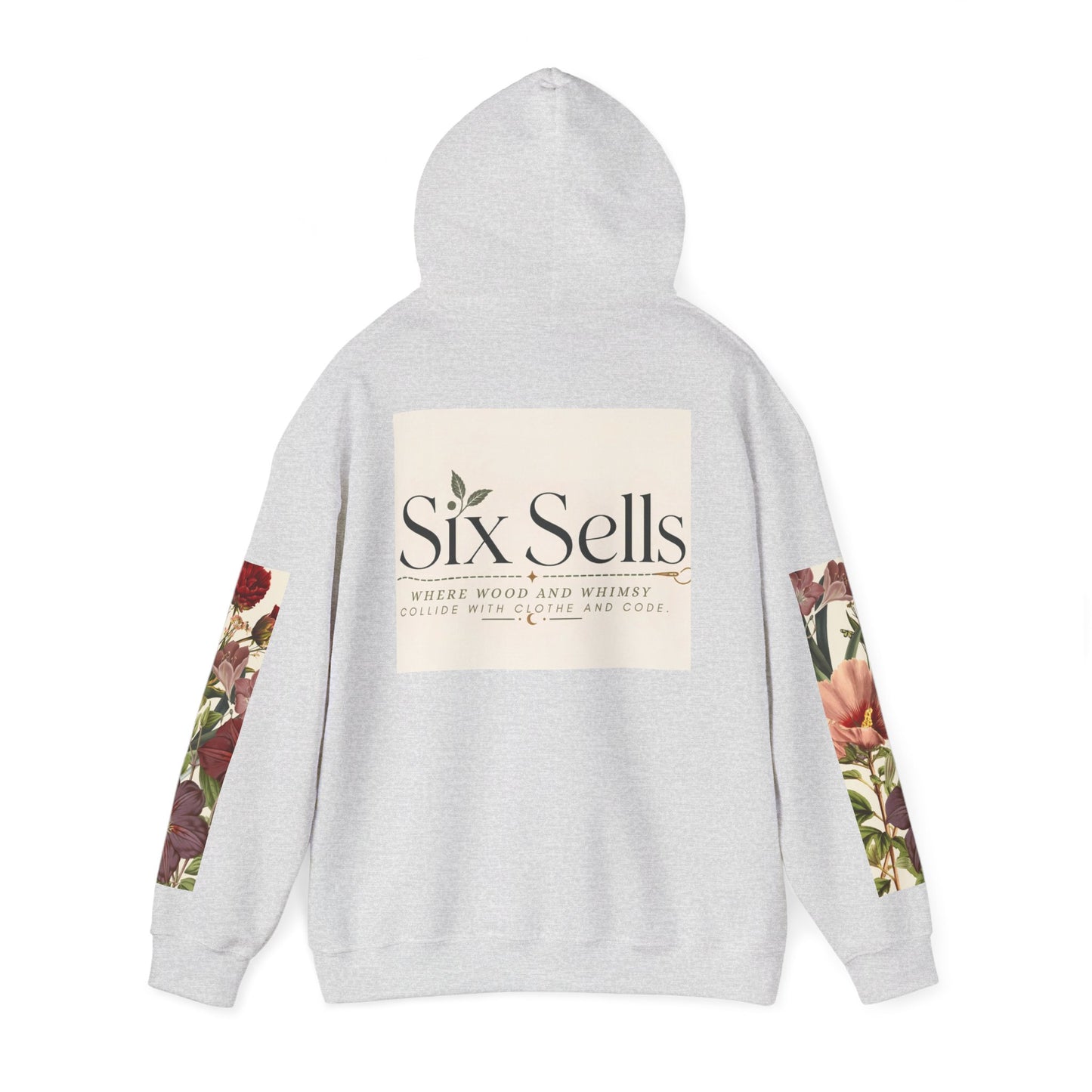 Floral 'Six Sells' Logo Hoodie — Women's Boutique Floral Sleeve Hooded Sweatshirt