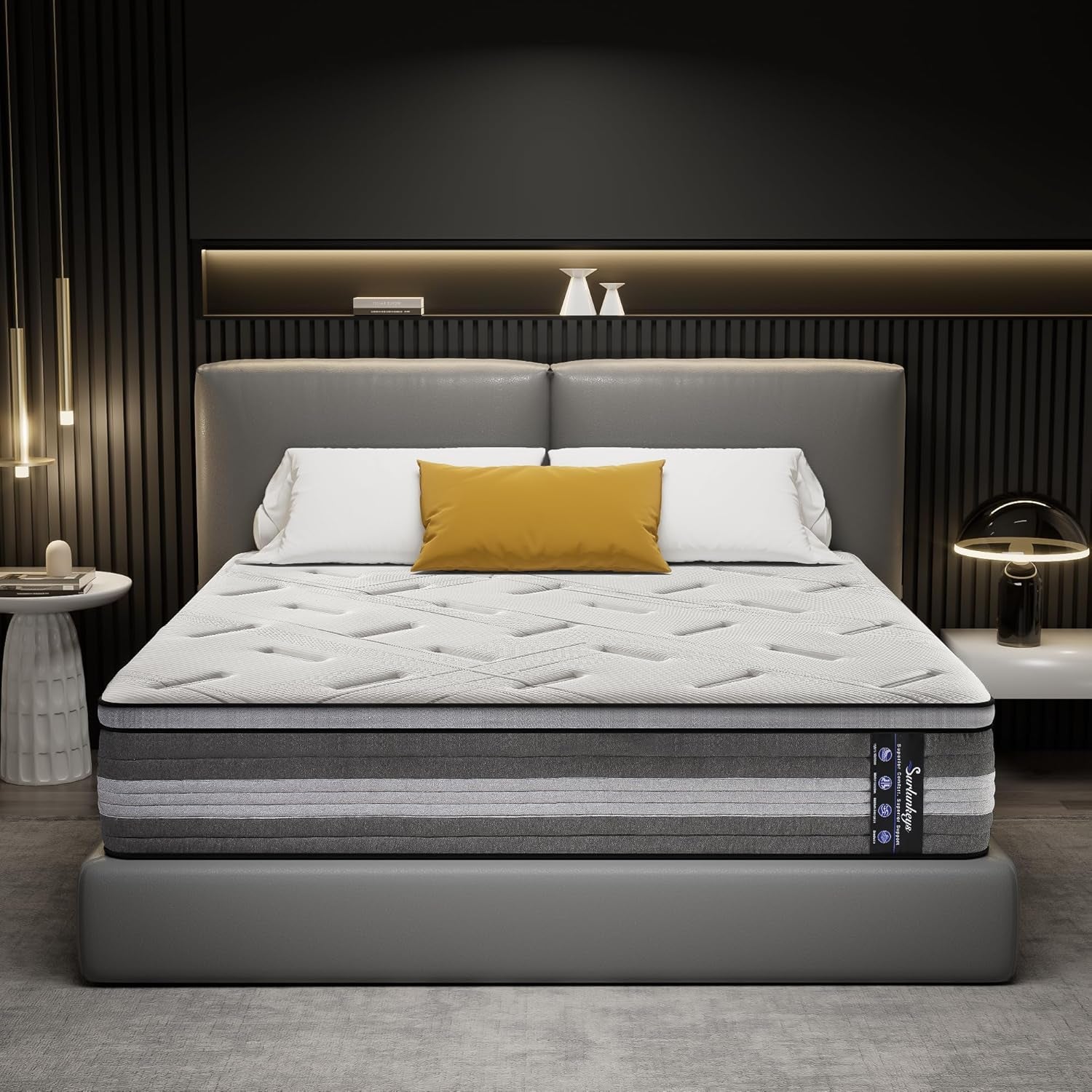 14 Inch Hybrid Mattress - King Size Mattress Medium Firm with Memory Foam, Individual Pocket Springs for Motion Isolation, Enhanced Edge Support, White