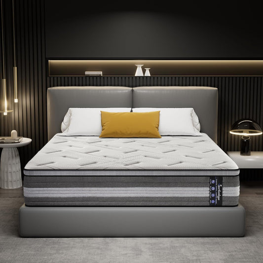 14 Inch Hybrid Mattress - King Size Mattress Medium Firm with Memory Foam, Individual Pocket Springs for Motion Isolation, Enhanced Edge Support, White