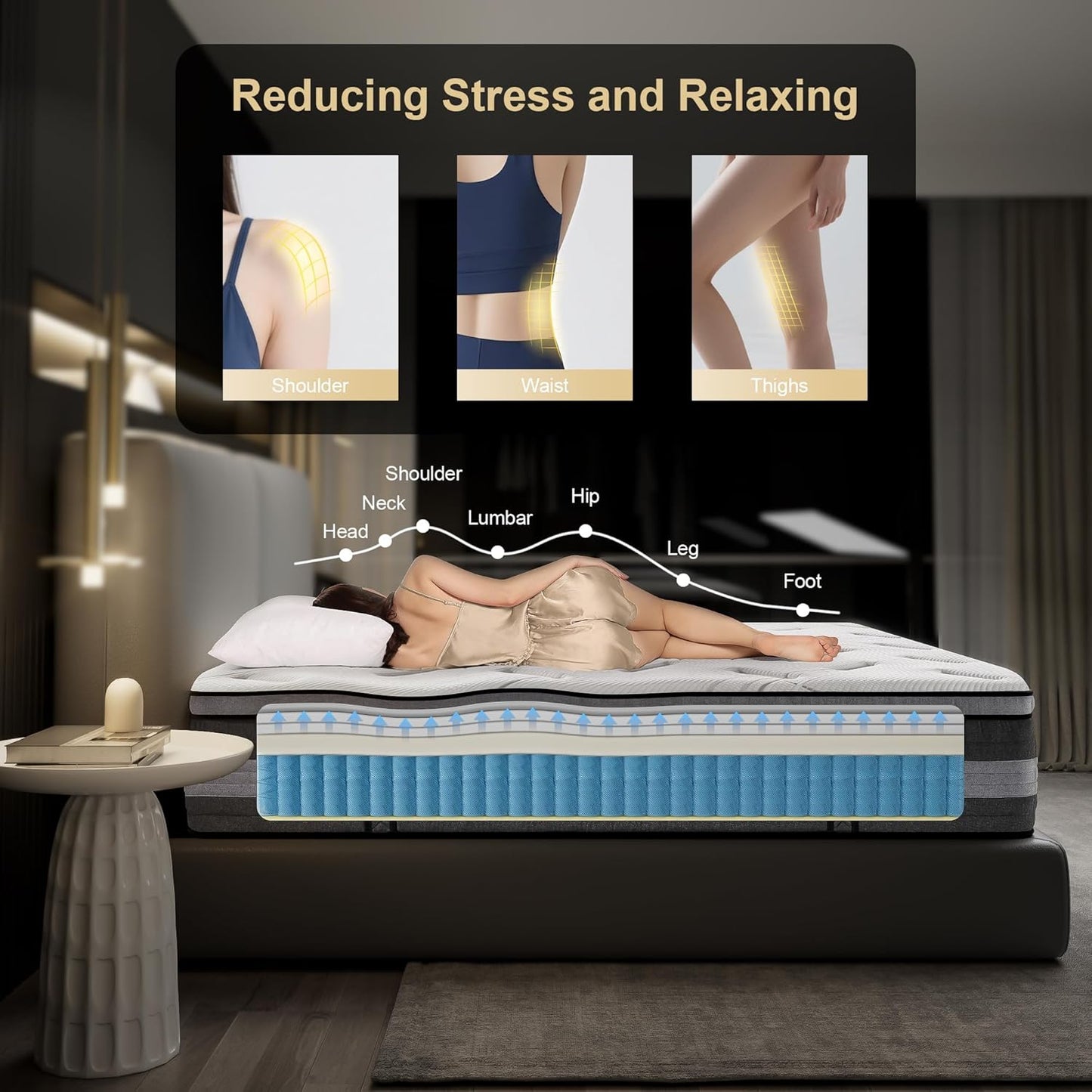 14 Inch Hybrid Mattress - King Size Mattress Medium Firm with Memory Foam, Individual Pocket Springs for Motion Isolation, Enhanced Edge Support, White