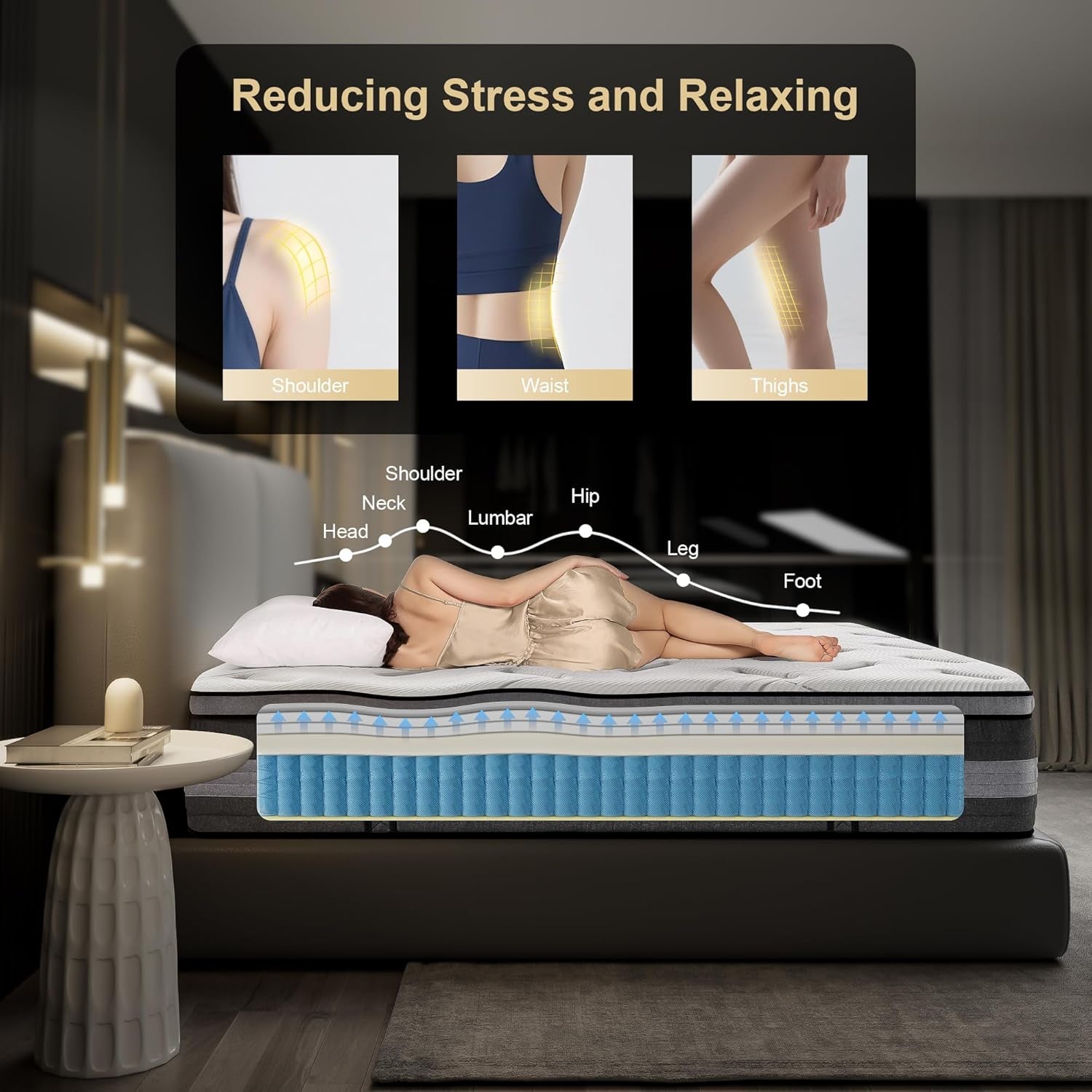 14 Inch Hybrid Mattress - King Size Mattress Medium Firm with Memory Foam, Individual Pocket Springs for Motion Isolation, Enhanced Edge Support, White