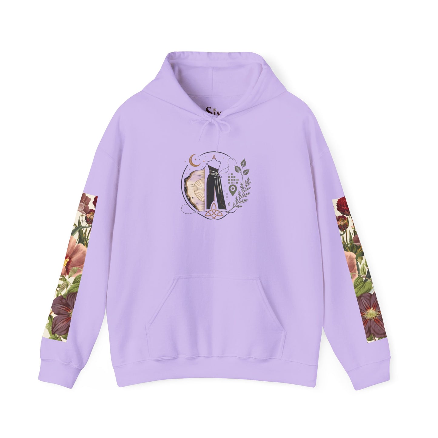 Floral 'Six Sells' Logo Hoodie — Women's Boutique Floral Sleeve Hooded Sweatshirt