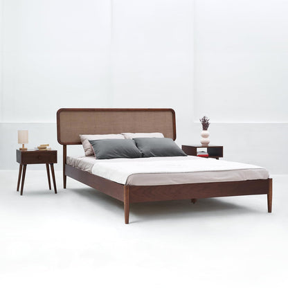Lupin Wooden Bed Frame with Headboard, Solid Oak and Rubber Wood Foundation with Silent Slats and Wood Central Supports, 1000 Lb Capacity
