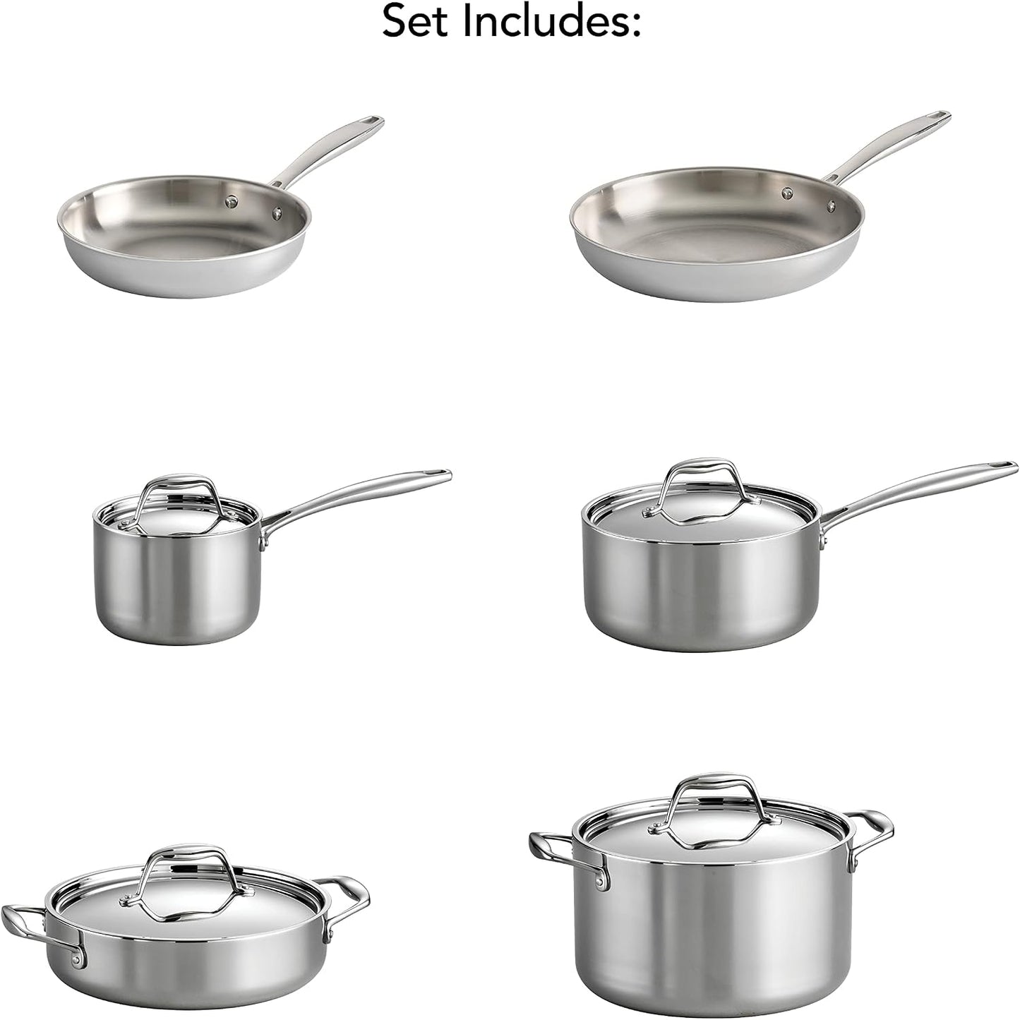 80116/248DS Gourmet 18/10 Stainless Steel Induction-Ready Tri-Ply Clad 10-Piece Cookware Set, Stainless