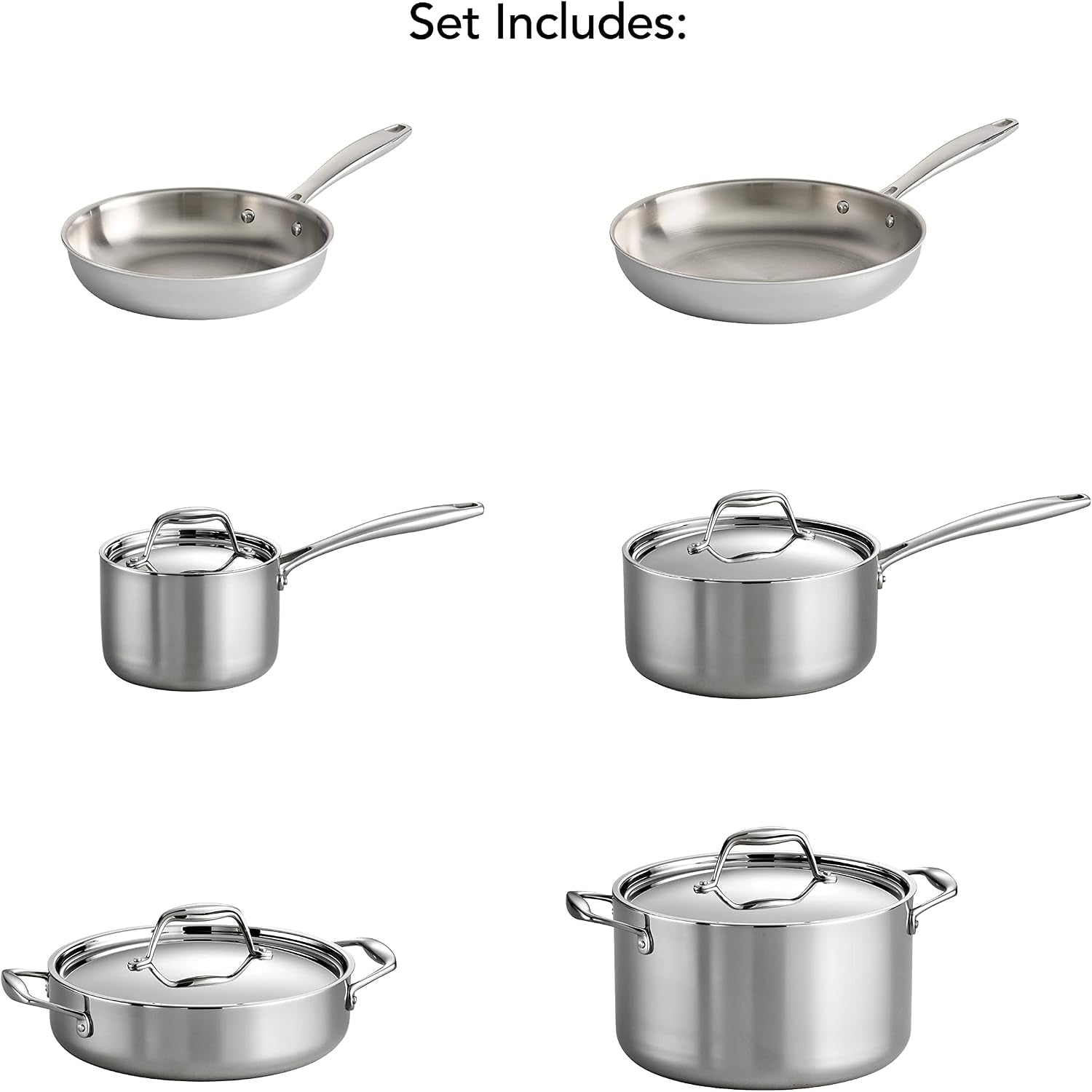 80116/248DS Gourmet 18/10 Stainless Steel Induction-Ready Tri-Ply Clad 10-Piece Cookware Set, Stainless
