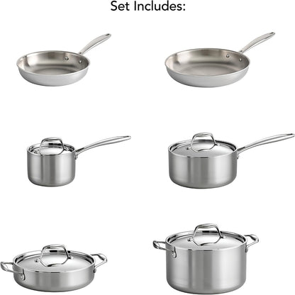 80116/248DS Gourmet 18/10 Stainless Steel Induction-Ready Tri-Ply Clad 10-Piece Cookware Set, Stainless