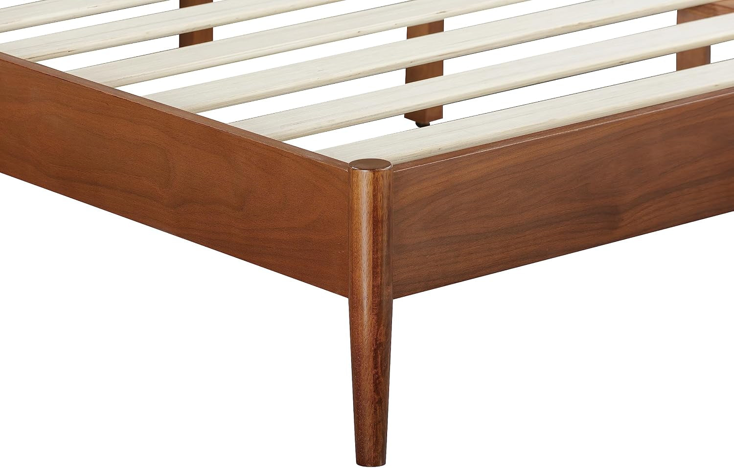 Lupin Wooden Bed Frame with Headboard, Solid Oak and Rubber Wood Foundation with Silent Slats and Wood Central Supports, 1000 Lb Capacity