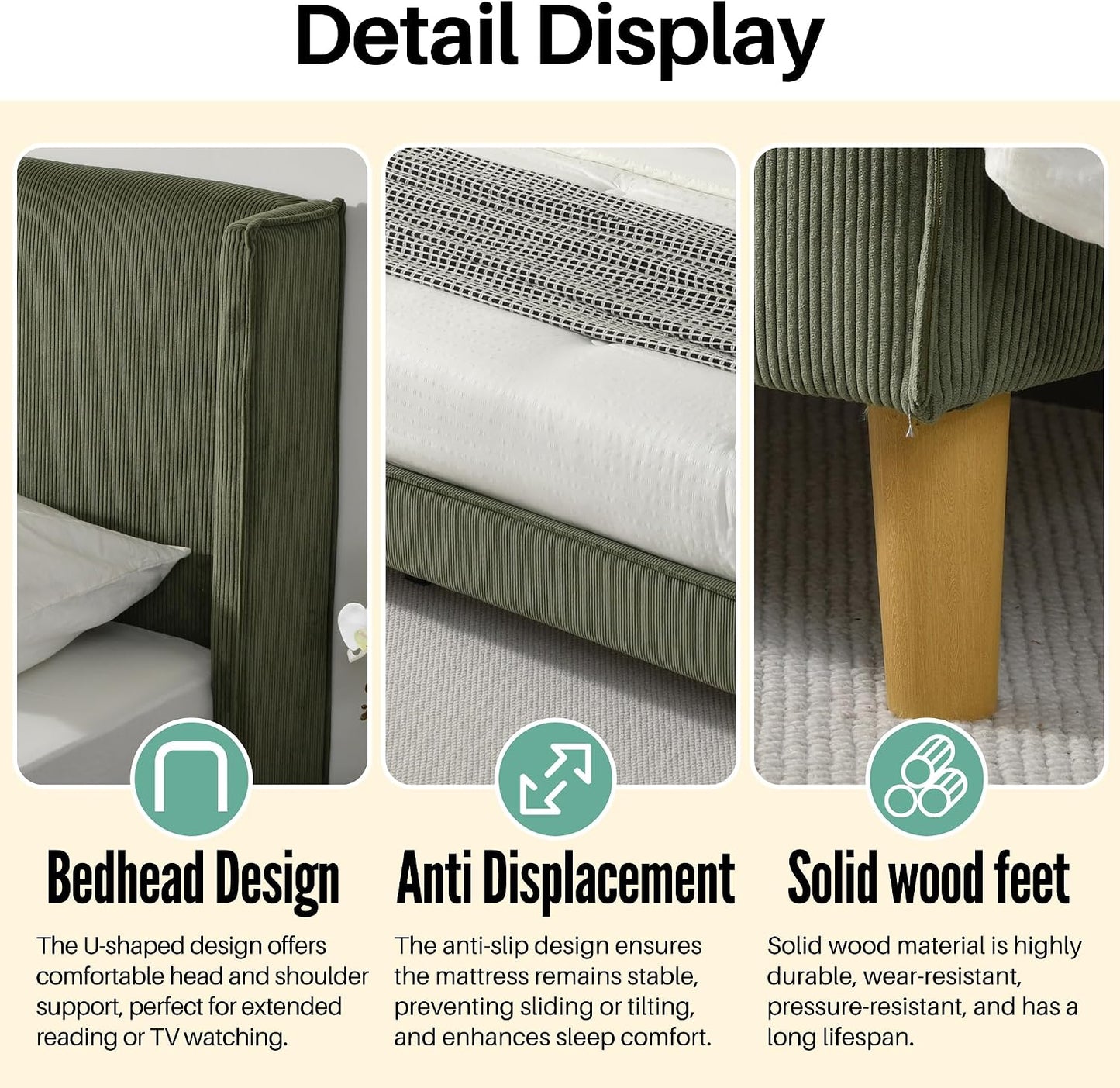 Upholstered Bed Frame with Velvet Upholstered Headboard, No Springs, Easy to Assemble, Strong Wooden Slats, Non-Slip and No Noise (Turtle, King (U.S. Standard))