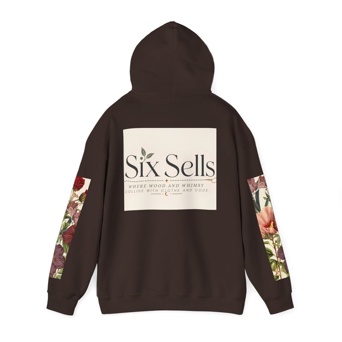 Floral 'Six Sells' Logo Hoodie — Women's Boutique Floral Sleeve Hooded Sweatshirt