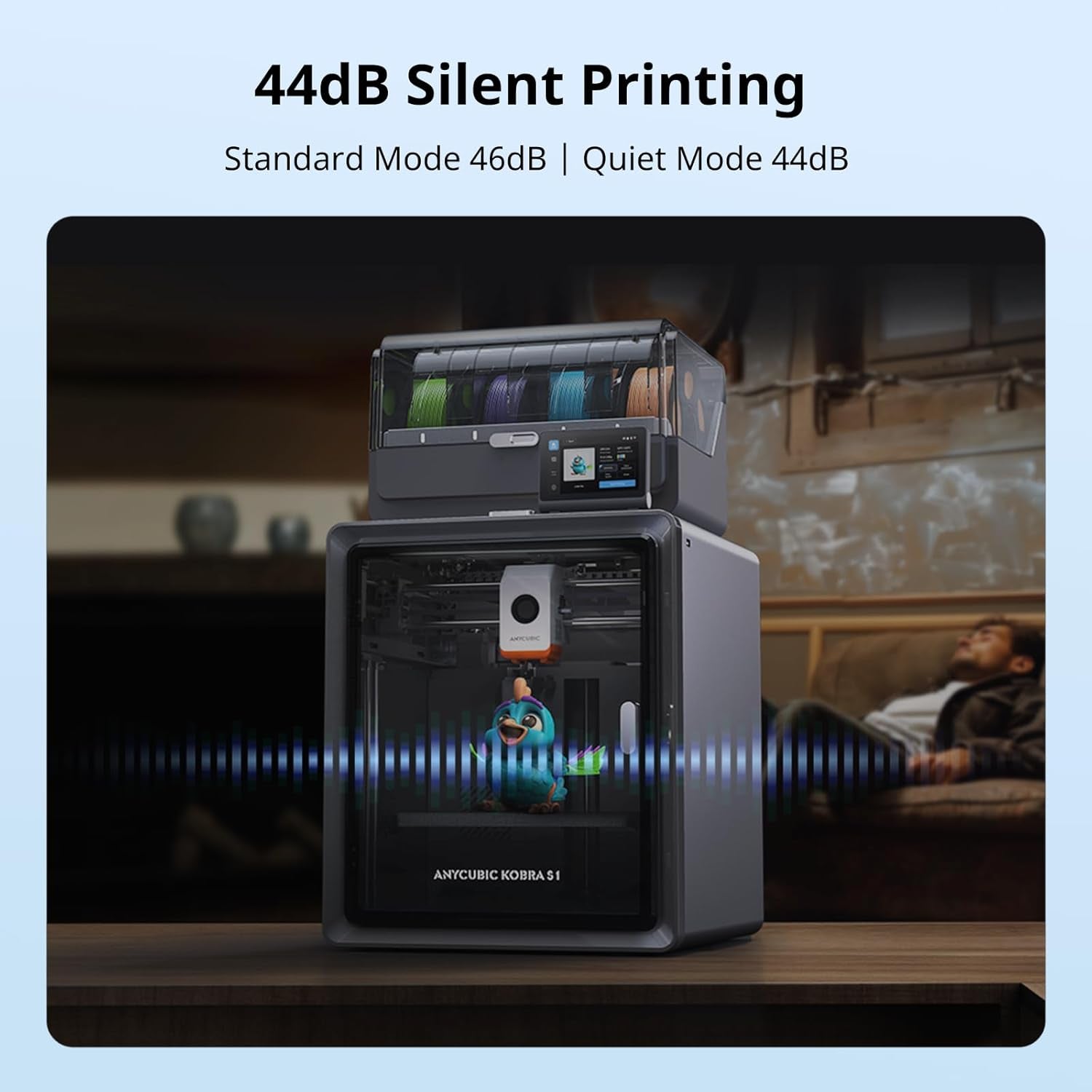 Kobra S1 Combo 3D Printer, 4 Stunning Multicolor with  ACE PRO, 600Mm/S High Speed and 320℃ Hotend Free-Clog Extruder, Intelligent Drying While Printing, Built-In Camera 250*250*250Mm