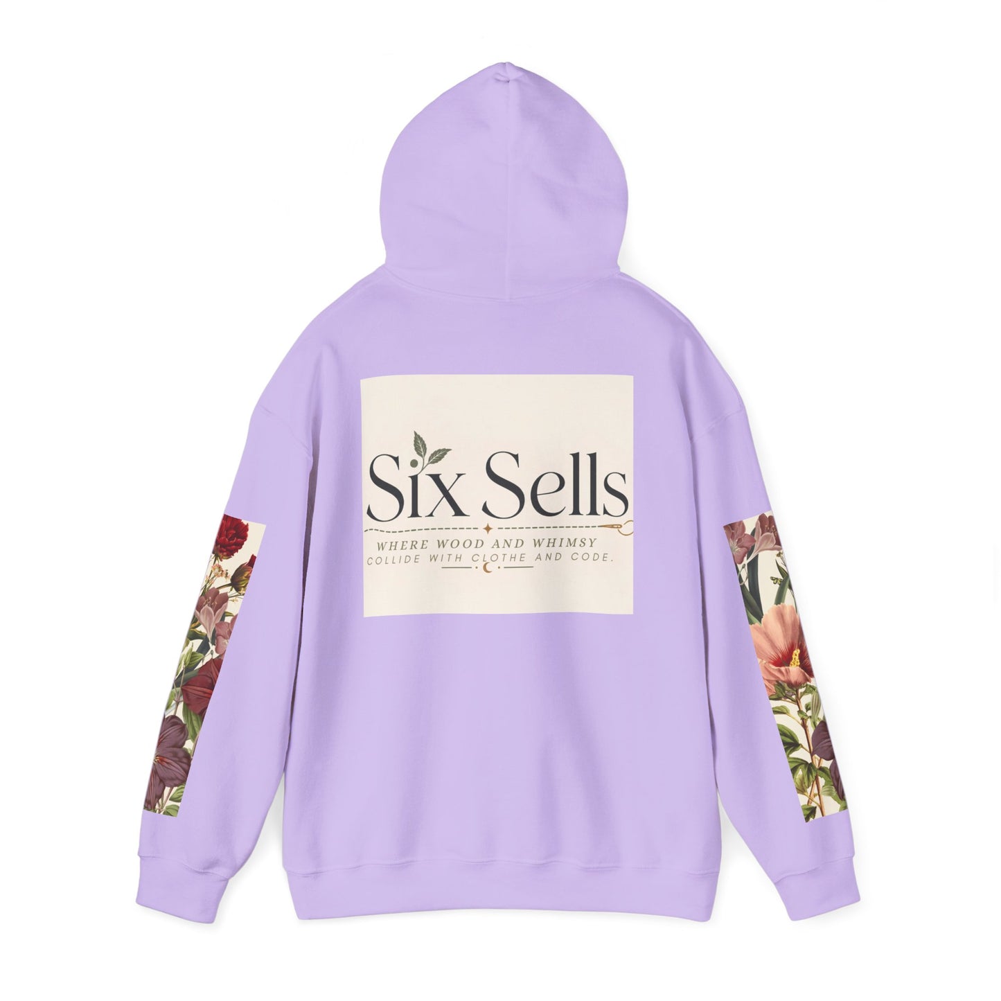 Floral 'Six Sells' Logo Hoodie — Women's Boutique Floral Sleeve Hooded Sweatshirt