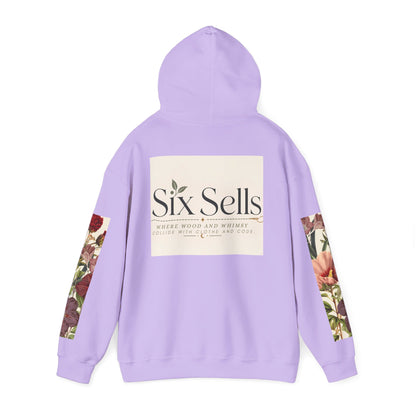 Floral 'Six Sells' Logo Hoodie — Women's Boutique Floral Sleeve Hooded Sweatshirt
