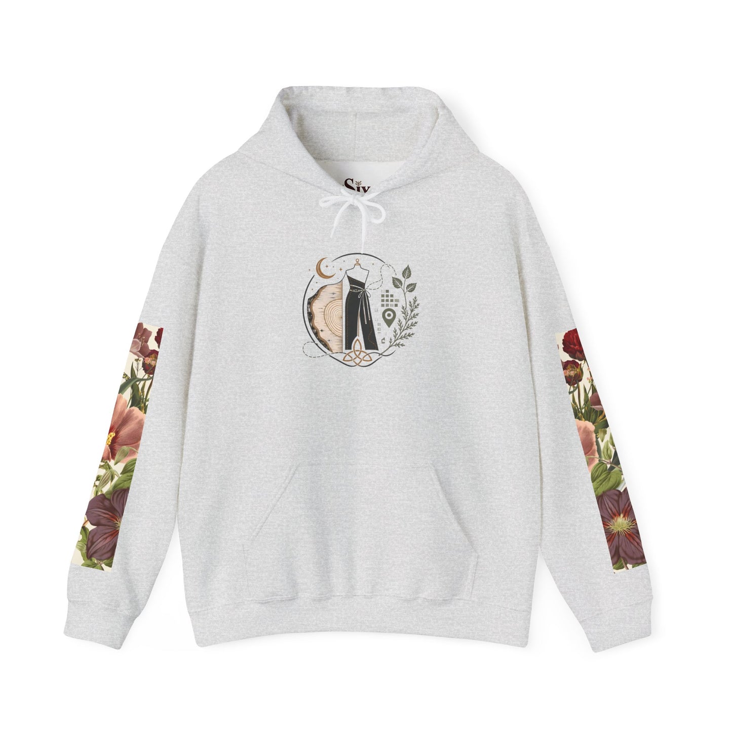 Floral 'Six Sells' Logo Hoodie — Women's Boutique Floral Sleeve Hooded Sweatshirt
