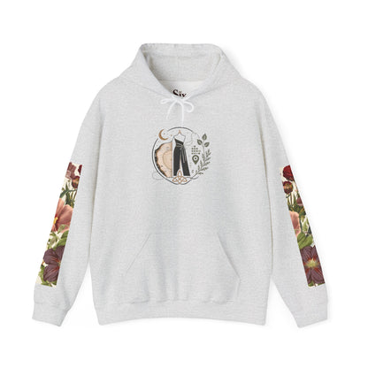Floral 'Six Sells' Logo Hoodie — Women's Boutique Floral Sleeve Hooded Sweatshirt
