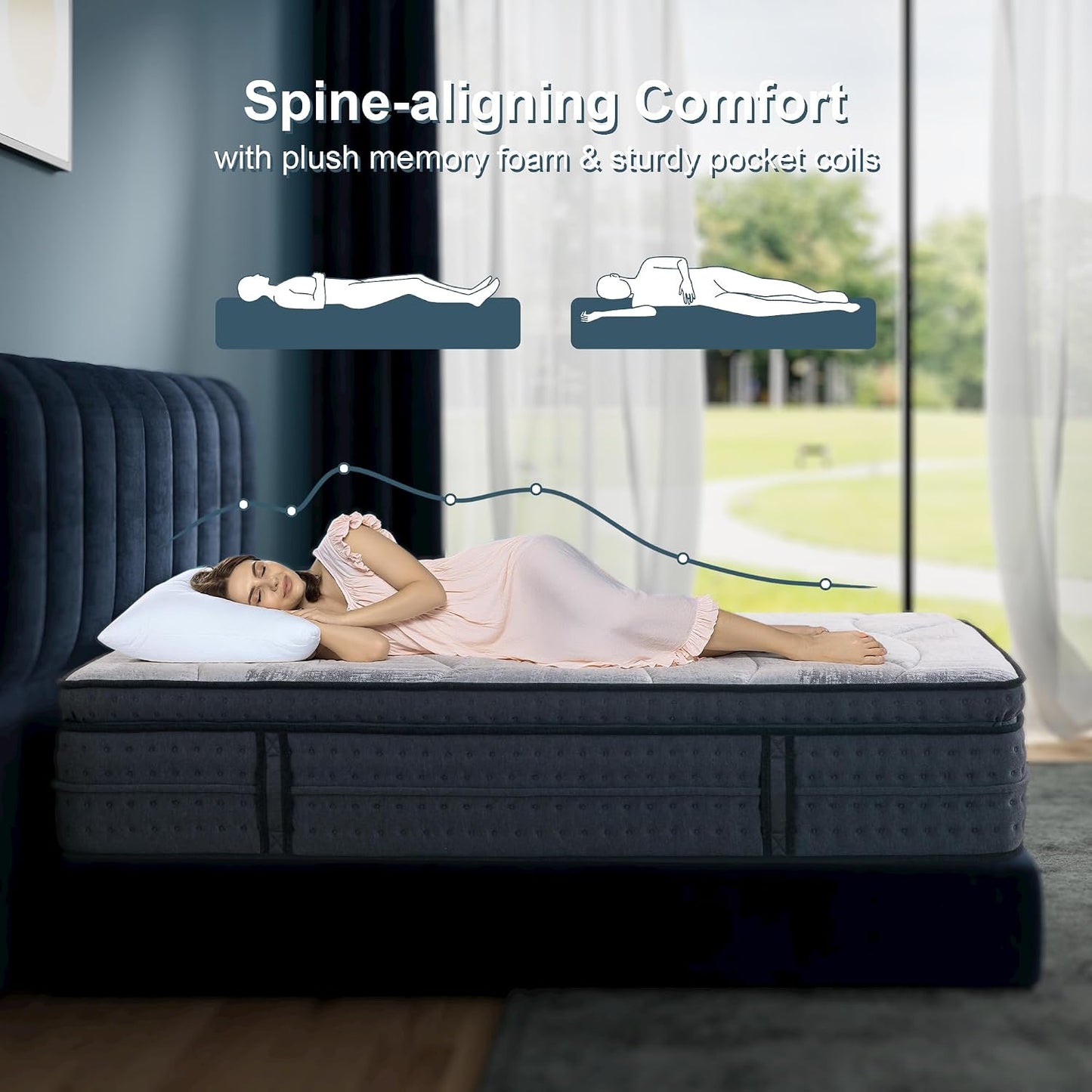 Queen Size Mattress Medium - 14 Inch Memory Foam Hybrid Mattress Strong Edge Support without Motion Transfer for Deep Sleep, Grey