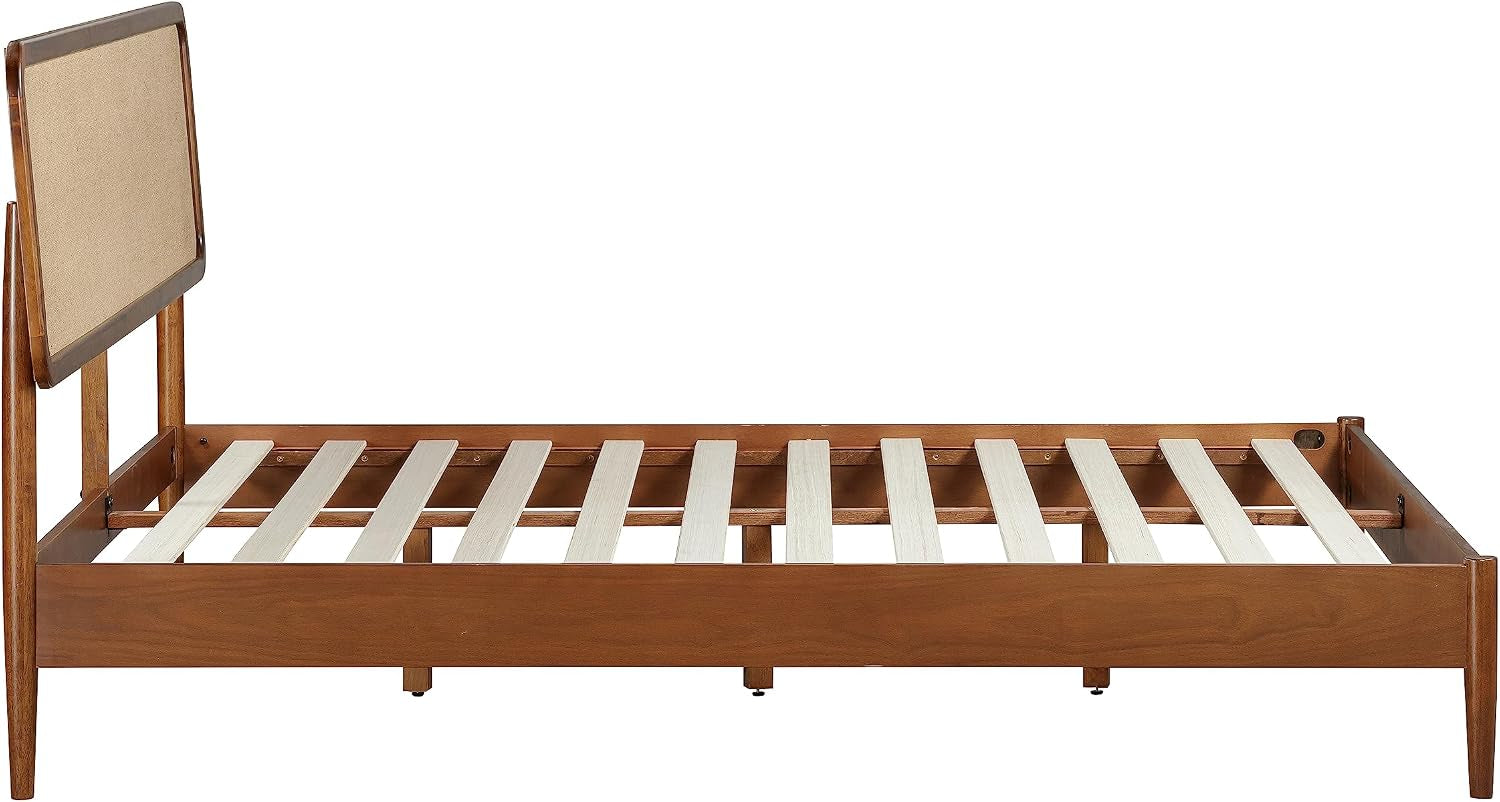 Lupin Wooden Bed Frame with Headboard, Solid Oak and Rubber Wood Foundation with Silent Slats and Wood Central Supports, 1000 Lb Capacity