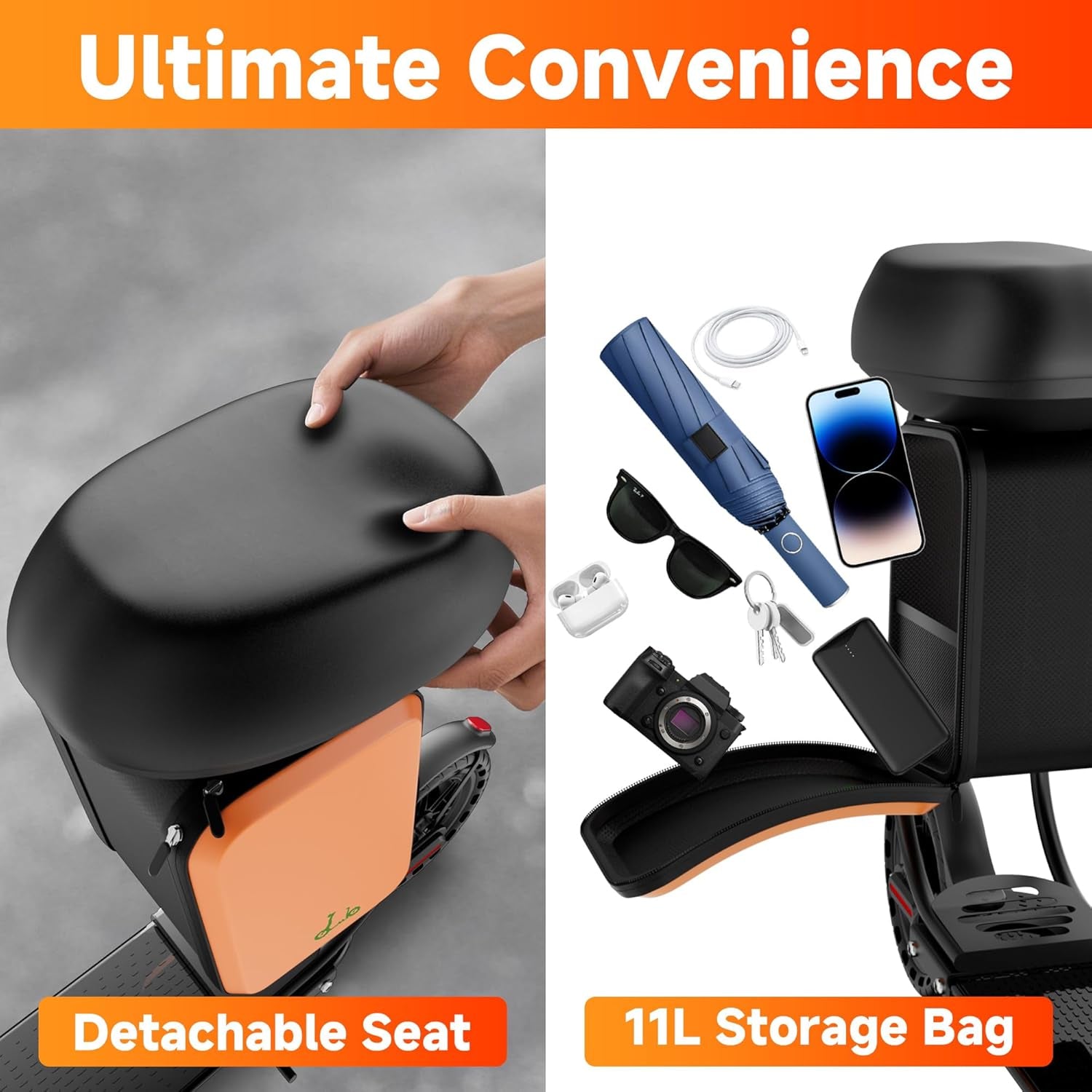 Electric Scooter for Adults with Seat, 350W Motor, 34 KM/H Max Range, 19Mph Top Speed, Foldable Commuter E Scooter for Adults and Teens