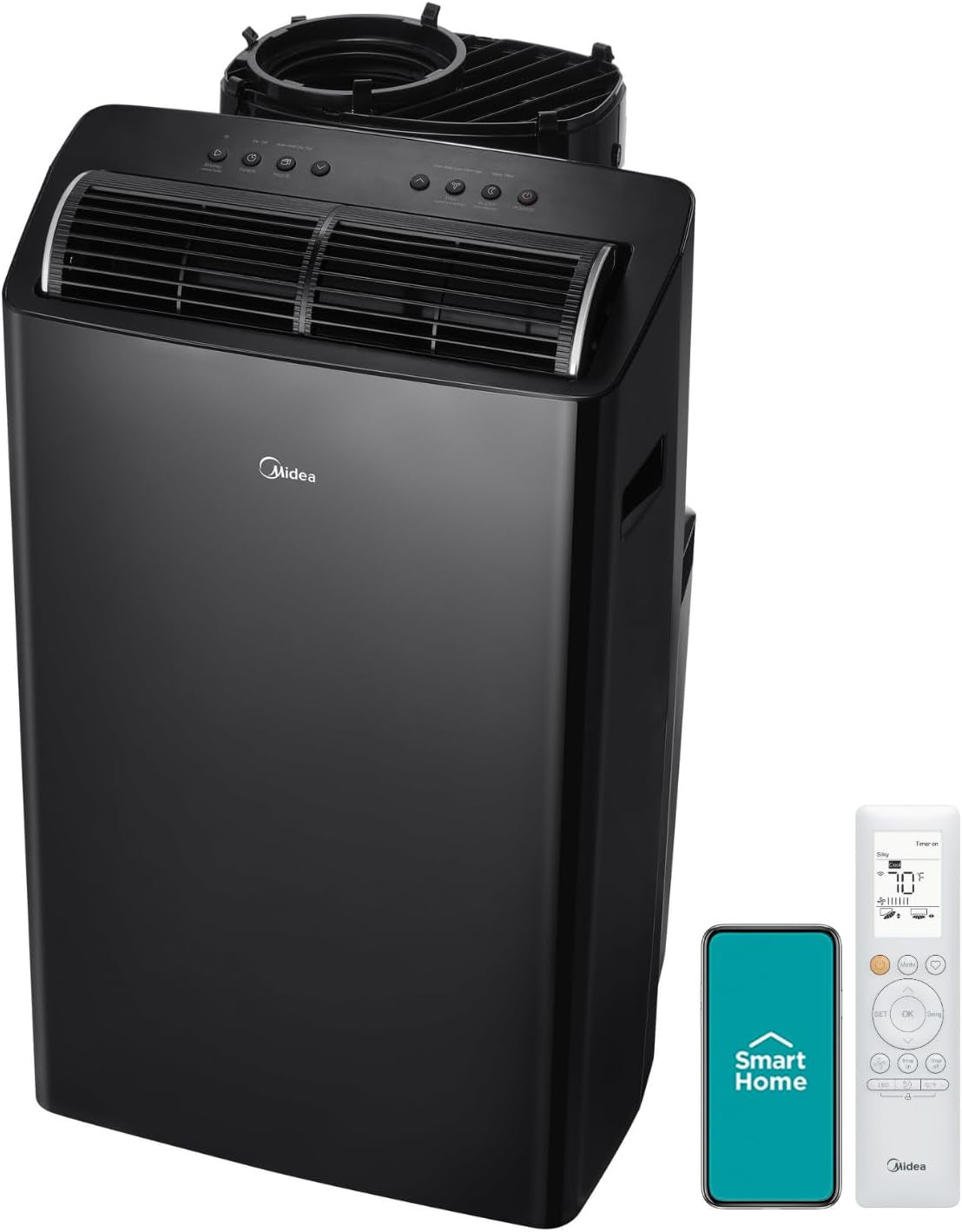 Duo 14,000 BTU (12,000 BTU SACC) HE Inverter Ultra Quiet Portable Air Conditioner, Cools up to 550 Sq. Ft, Works with Alexa/Google Assistant, Includes Remote Control & Window Kit, Black
