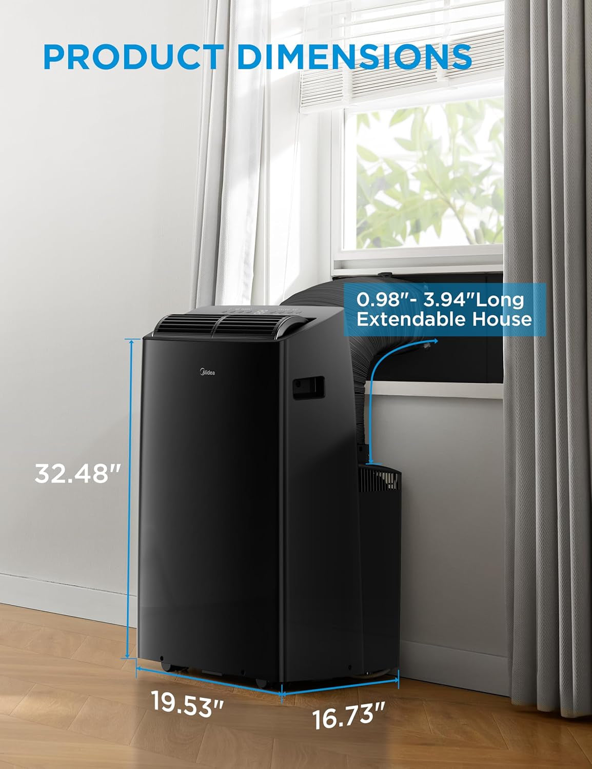 Duo 14,000 BTU (12,000 BTU SACC) HE Inverter Ultra Quiet Portable Air Conditioner, Cools up to 550 Sq. Ft, Works with Alexa/Google Assistant, Includes Remote Control & Window Kit, Black