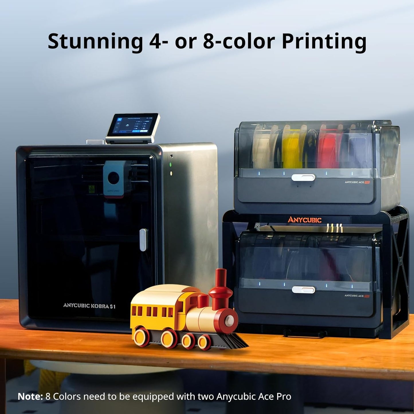 Kobra S1 Combo 3D Printer, 4 Stunning Multicolor with  ACE PRO, 600Mm/S High Speed and 320℃ Hotend Free-Clog Extruder, Intelligent Drying While Printing, Built-In Camera 250*250*250Mm