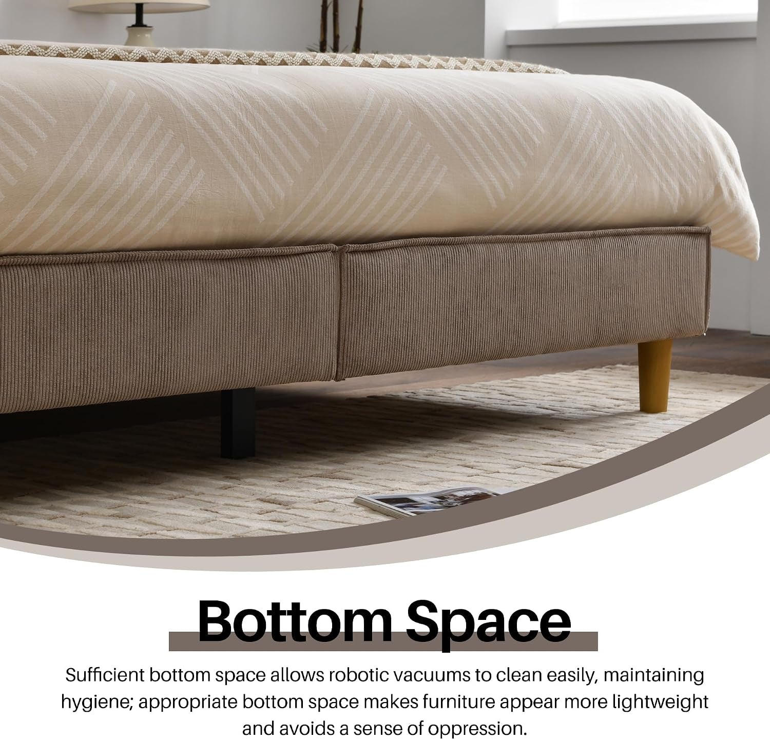 Upholstered Bed Frame with Velvet Upholstered Headboard, No Springs, Easy to Assemble, Strong Wooden Slats, Non-Slip and No Noise (Mink, King (U.S. Standard))