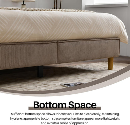 Upholstered Bed Frame with Velvet Upholstered Headboard, No Springs, Easy to Assemble, Strong Wooden Slats, Non-Slip and No Noise (Mink, King (U.S. Standard))