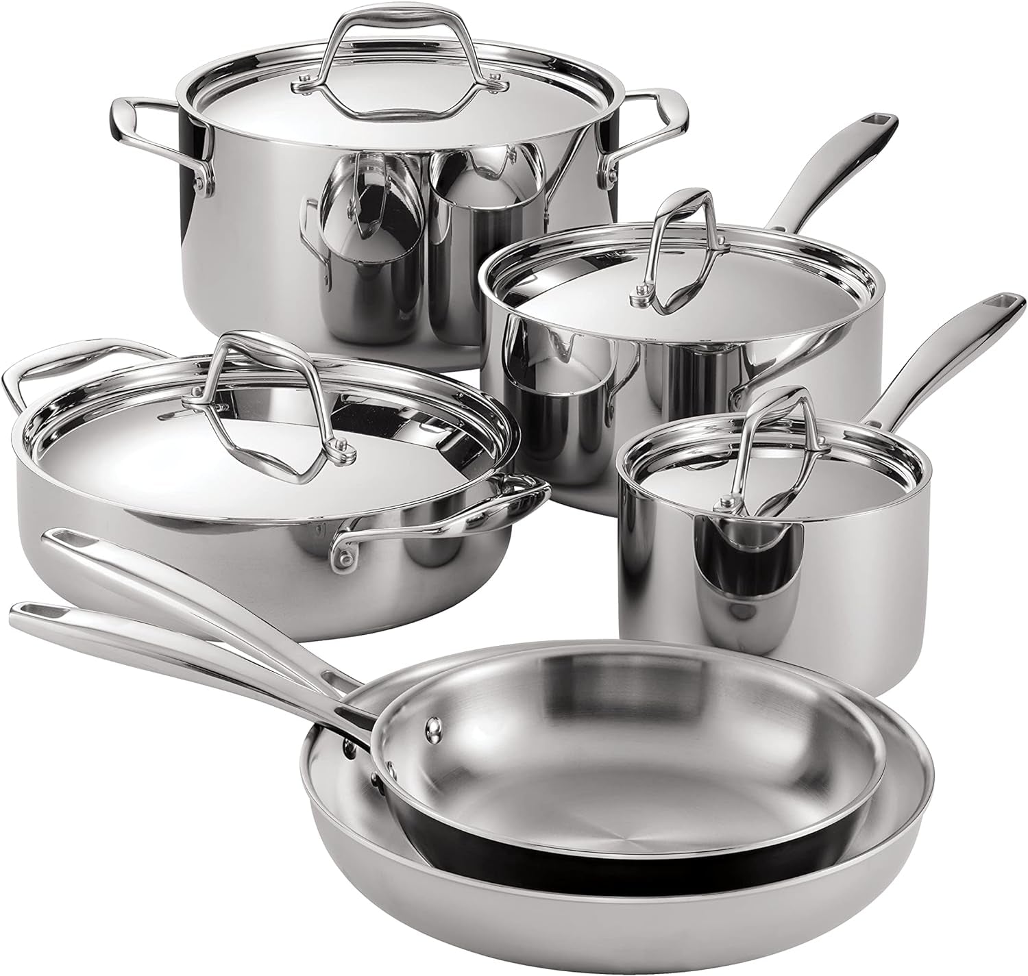 80116/248DS Gourmet 18/10 Stainless Steel Induction-Ready Tri-Ply Clad 10-Piece Cookware Set, Stainless