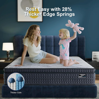Queen Size Mattress Medium - 14 Inch Memory Foam Hybrid Mattress Strong Edge Support without Motion Transfer for Deep Sleep, Grey