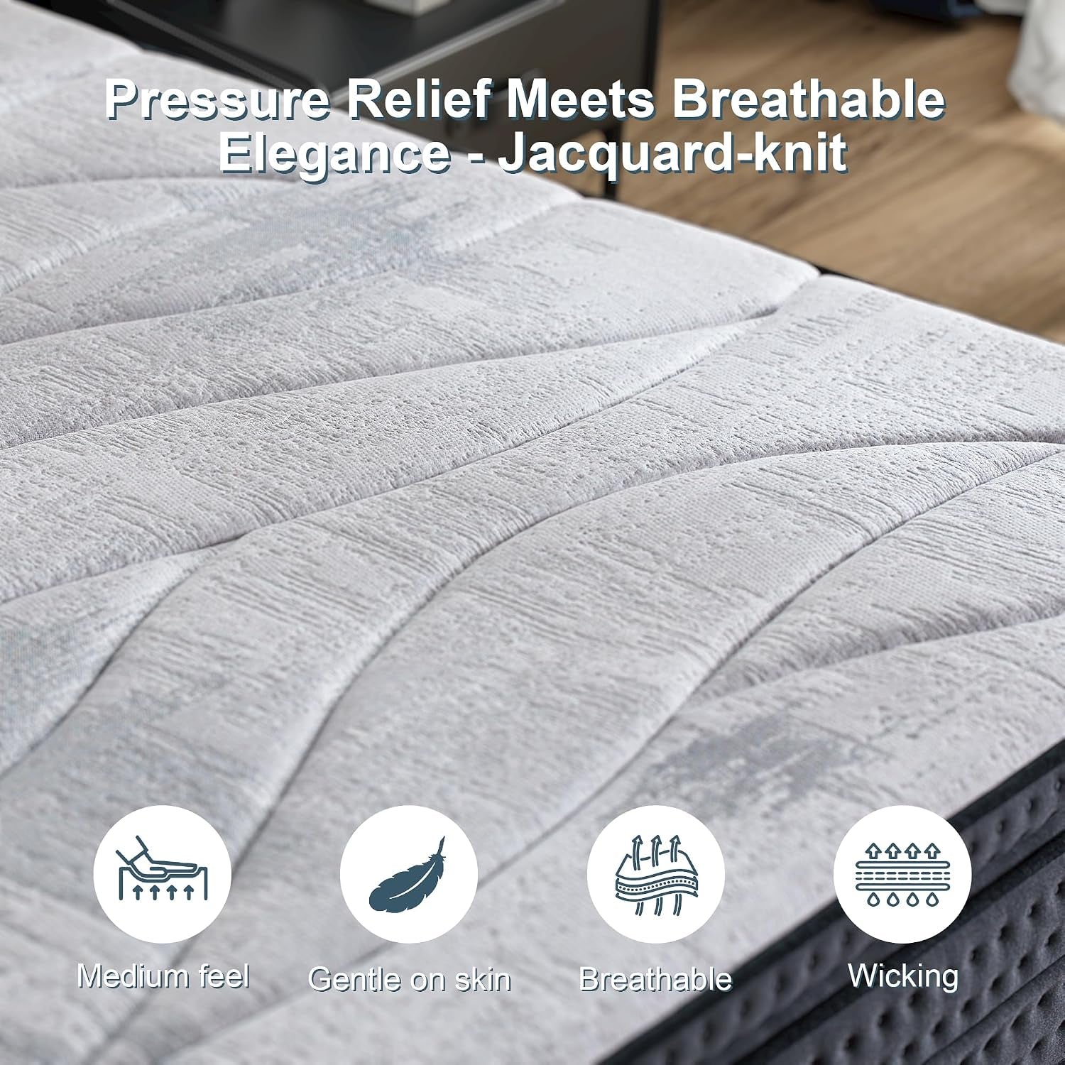 Queen Size Mattress Medium - 14 Inch Memory Foam Hybrid Mattress Strong Edge Support without Motion Transfer for Deep Sleep, Grey