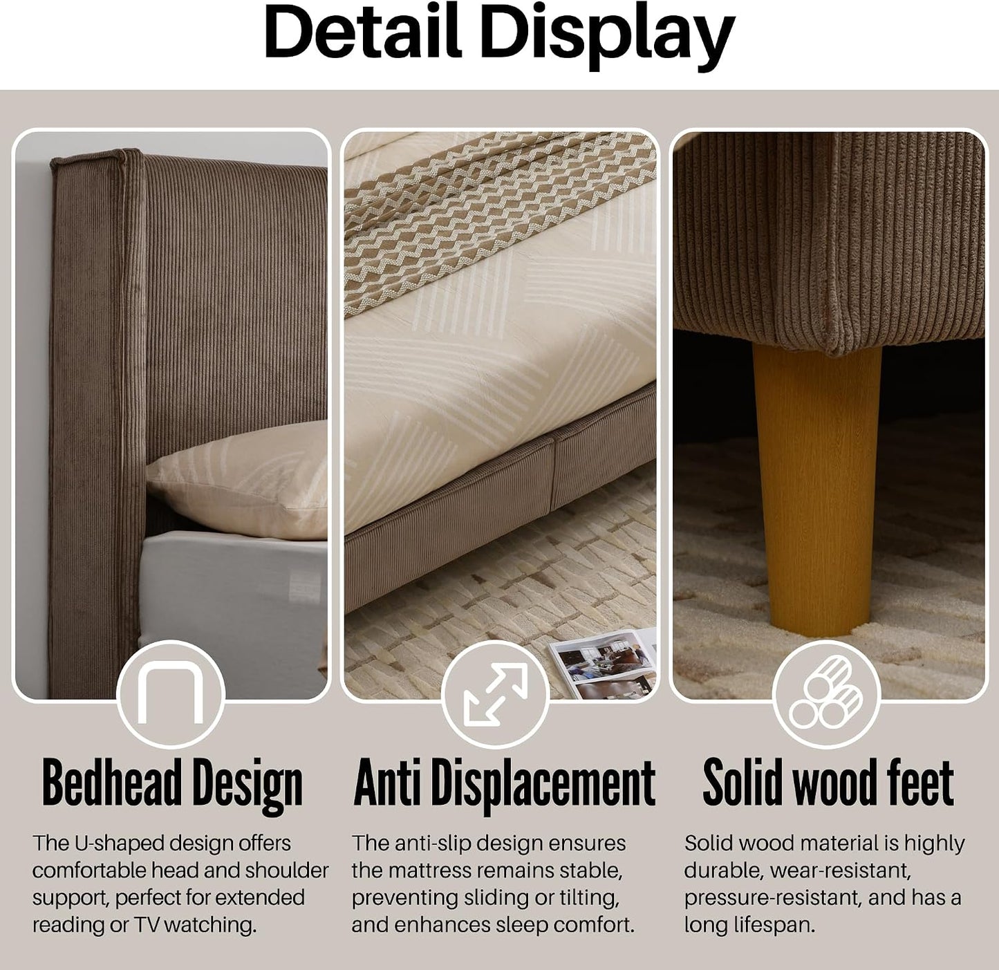 Upholstered Bed Frame with Velvet Upholstered Headboard, No Springs, Easy to Assemble, Strong Wooden Slats, Non-Slip and No Noise (Mink, King (U.S. Standard))